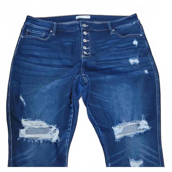 KanCan by Maurices Dark Wash Distressed Raw Hem Skinny 22 - Picture 2 of 7